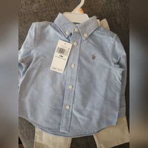 Ralph Lauren long sleeve shirt and khakis set-12 months